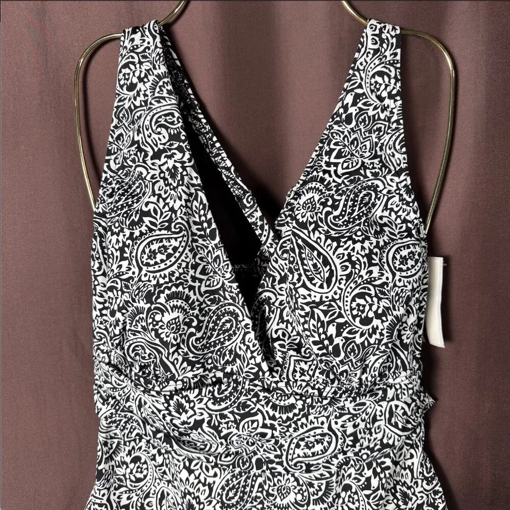 Lands'‎ End Women's XS, XS-M LONG V-Neck Plunge X Back Tankini Top Black/White